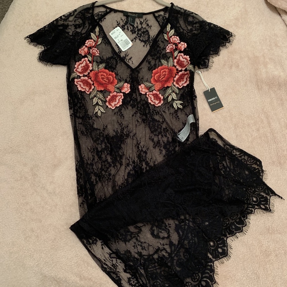 Lace Floral Slip Midi Dress🖤